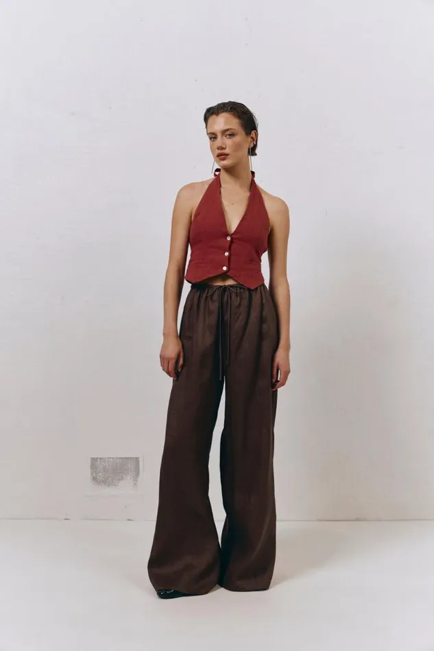 Women VRG GRL Sleeveless Los Cabos Linen Vest Wine Women VRG GRL Sleeveless Los Cabos Linen Vest Wine