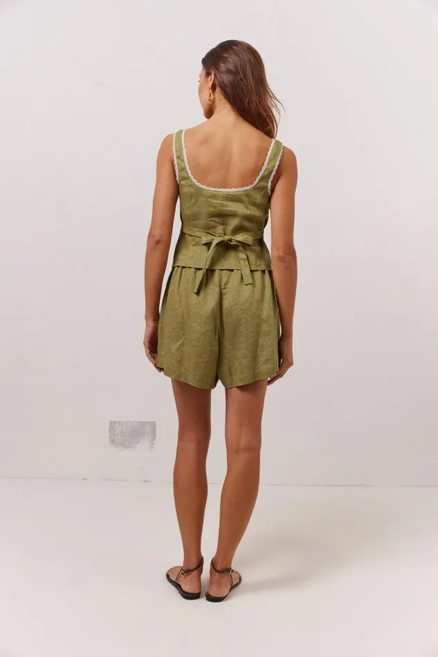 Women VRG GRL Sleeveless Love Language Linen Button Front Top Olive Women VRG GRL Sleeveless Love Language Linen Button Front Top Olive