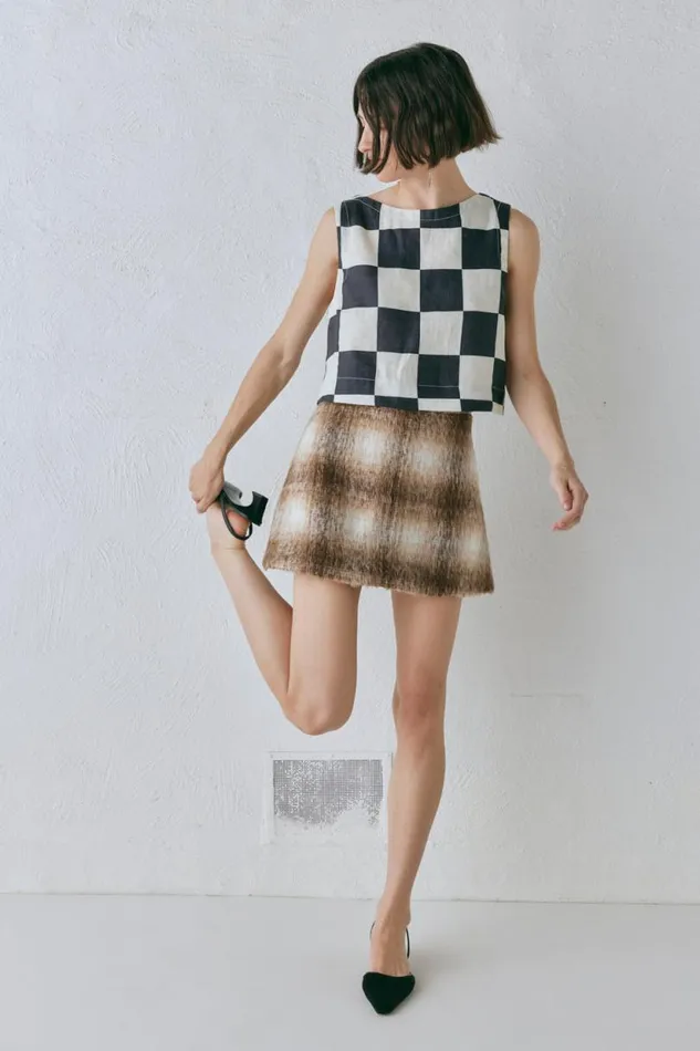 Women VRG GRL Sleeveless Naya Linen Top Check