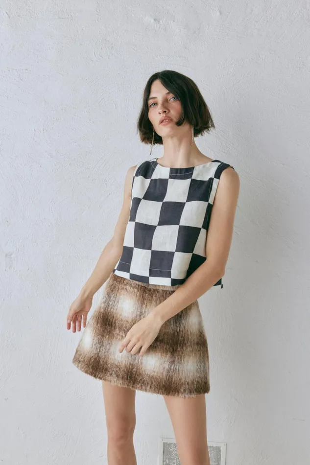 Women VRG GRL Sleeveless Naya Linen Top Check Women VRG GRL Sleeveless Naya Linen Top Check