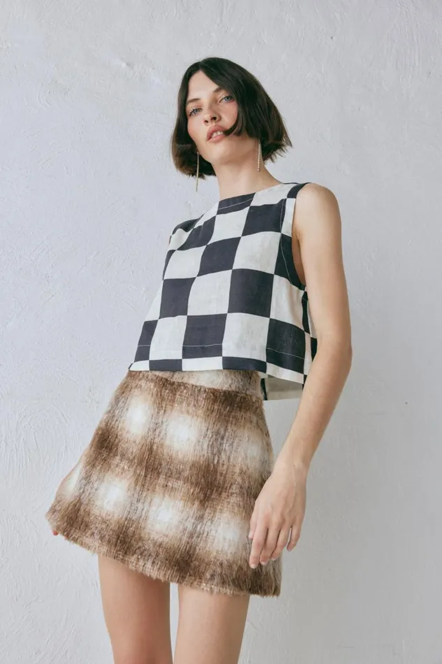 Women VRG GRL Sleeveless Naya Linen Top Check Women VRG GRL Sleeveless Naya Linen Top Check