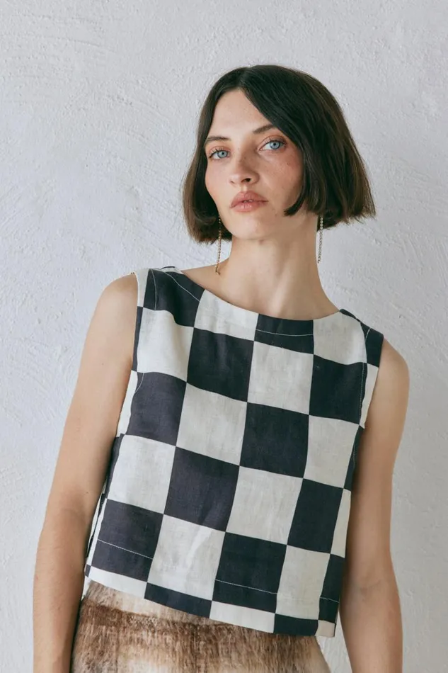 Women VRG GRL Sleeveless Naya Linen Top Check Women VRG GRL Sleeveless Naya Linen Top Check