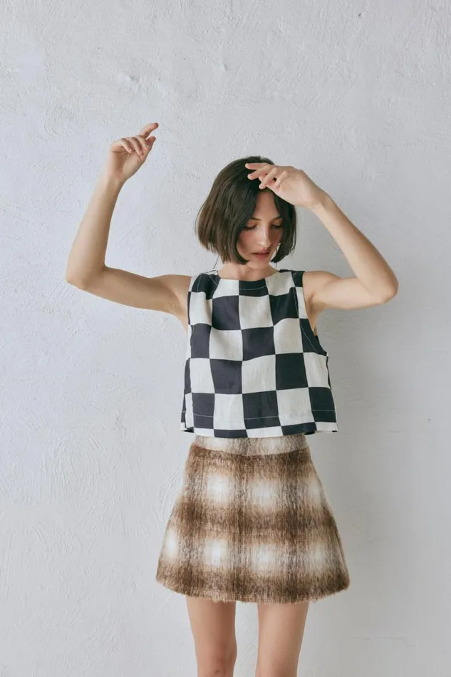 Women VRG GRL Sleeveless Naya Linen Top Check Women VRG GRL Sleeveless Naya Linen Top Check
