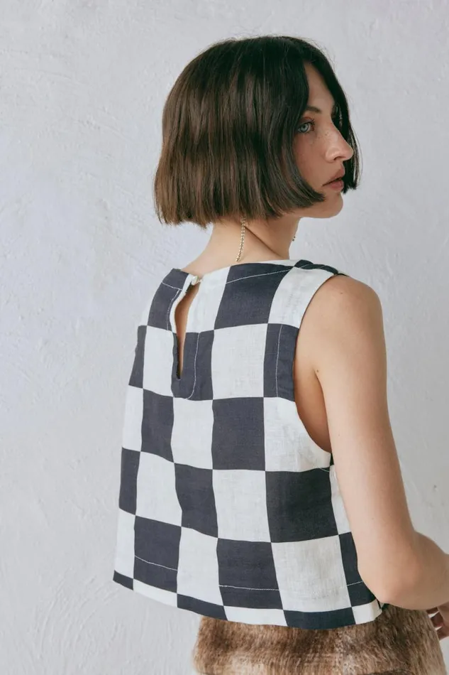 Women VRG GRL Sleeveless Naya Linen Top Check Women VRG GRL Sleeveless Naya Linen Top Check