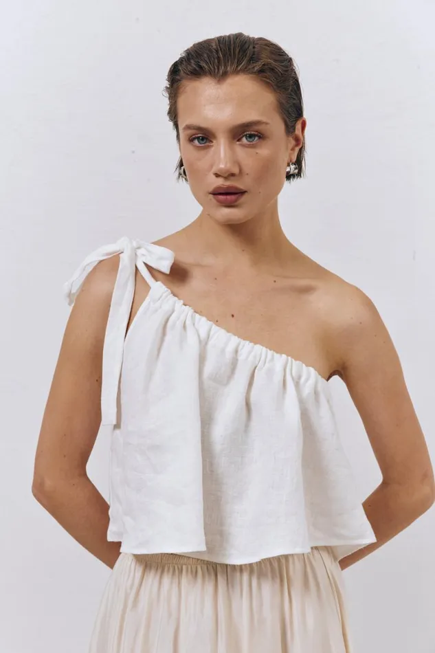 Women VRG GRL Sleeveless Slow Living Linen Top White