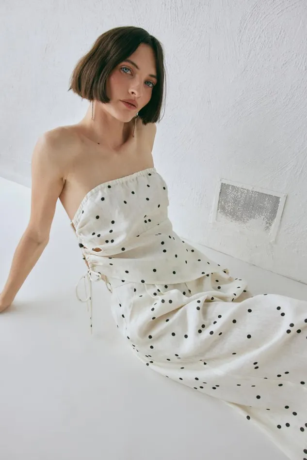 Women VRG GRL Sleeveless Sunrays Linen Top Dot