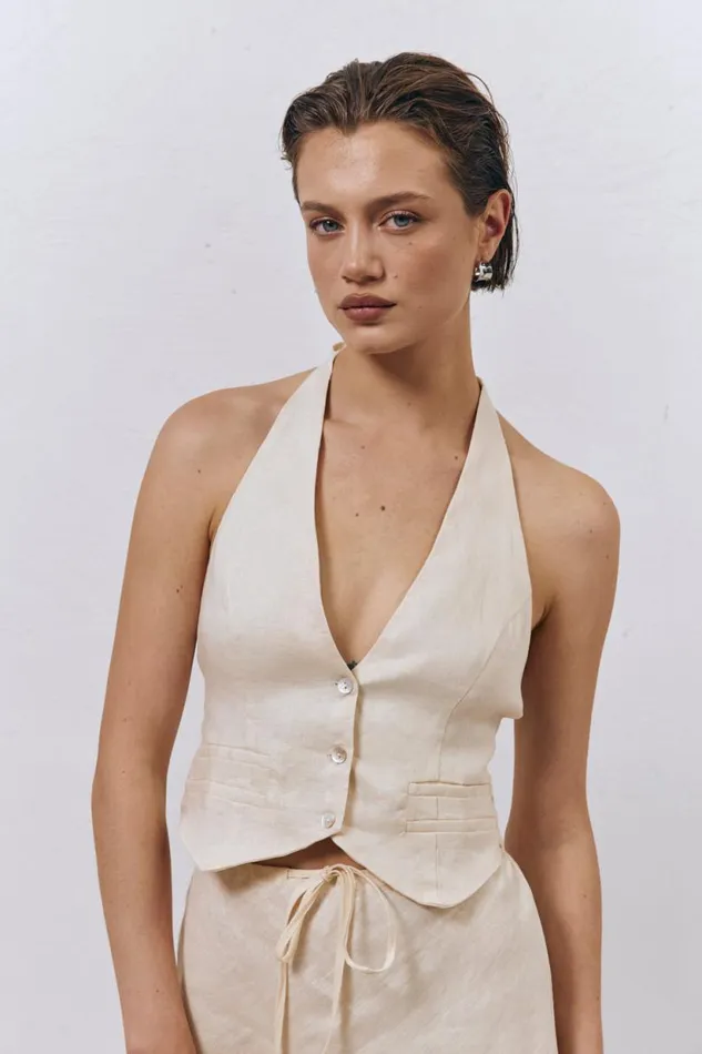 Women VRG GRL Vests Los Cabos Linen Vest Cream Women VRG GRL Vests Los Cabos Linen Vest Cream