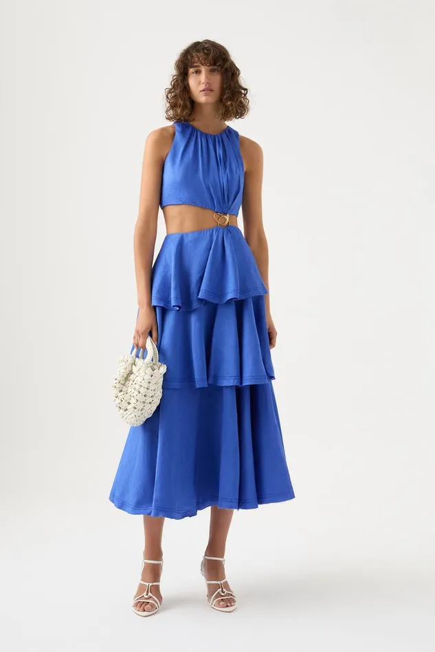 Women Wave Cut Out Ring Midi Dress Marine Blue Aje Dresses