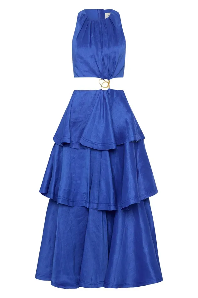 Women Wave Cut Out Ring Midi Dress Marine Blue Aje Dresses