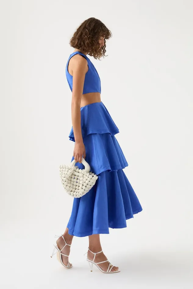 Women Wave Cut Out Ring Midi Dress Marine Blue Aje Dresses