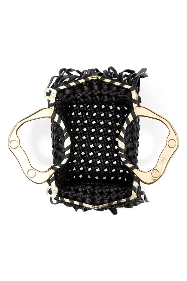 Women Weave Micro Fringe Frame Bag Black Aje Handbags and Wallets