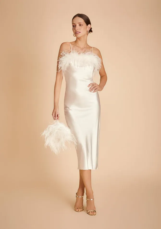 Women Wedding Celebrations Gilda and Pearl Camille Feather Trim Silk Midi Slip Dress Ivory Women Wedding Celebrations Gilda and Pearl Camille Feather Trim Silk Midi Slip Dress Ivory