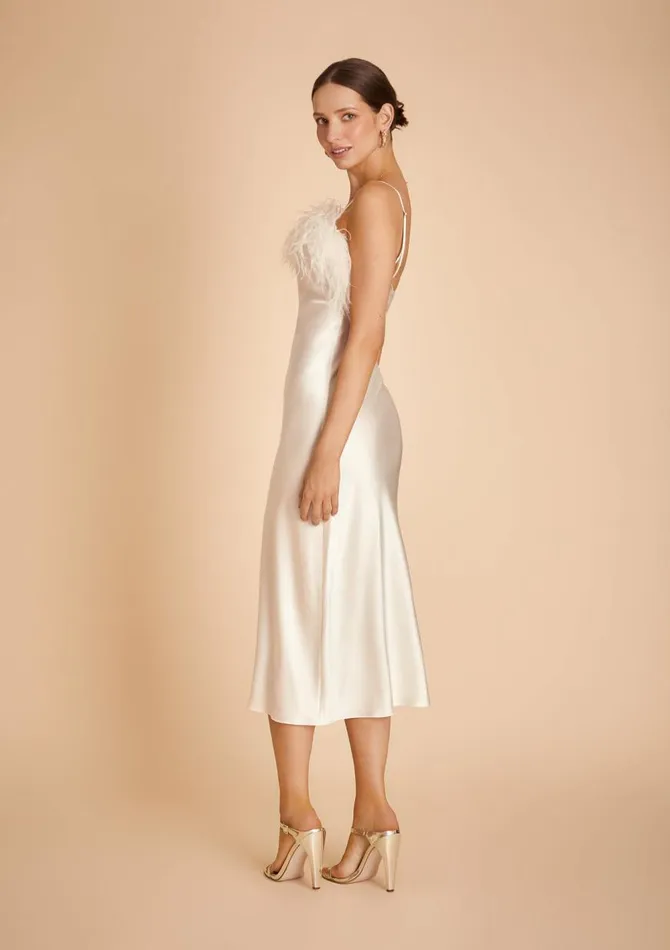 Women Wedding Celebrations Gilda and Pearl Camille Feather Trim Silk Midi Slip Dress Ivory Women Wedding Celebrations Gilda and Pearl Camille Feather Trim Silk Midi Slip Dress Ivory