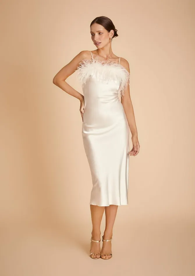 Women Wedding Celebrations Gilda and Pearl Camille Feather Trim Silk Midi Slip Dress Ivory Women Wedding Celebrations Gilda and Pearl Camille Feather Trim Silk Midi Slip Dress Ivory