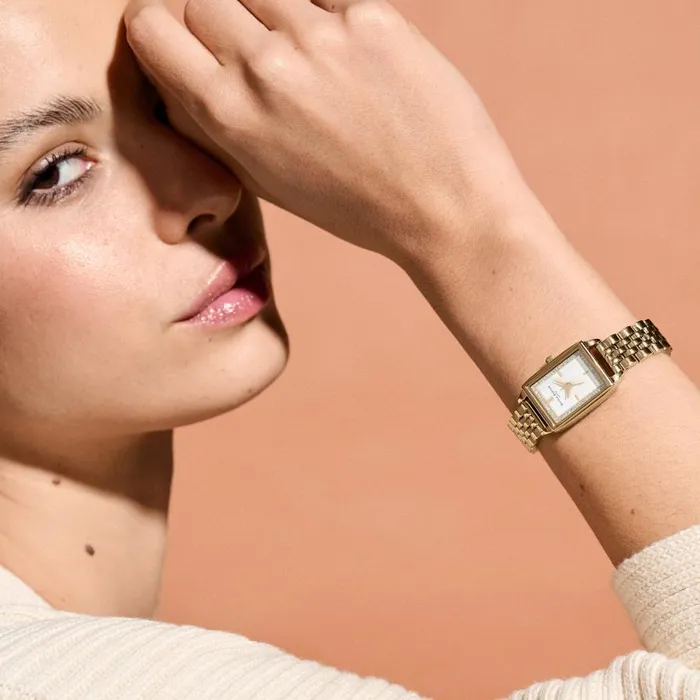 Women White Dial Watches Olivia Burton 21mm Rectangle White and Gold Bracelet Watch Women White Dial Watches Olivia Burton 21mm Rectangle White and Gold Bracelet Watch