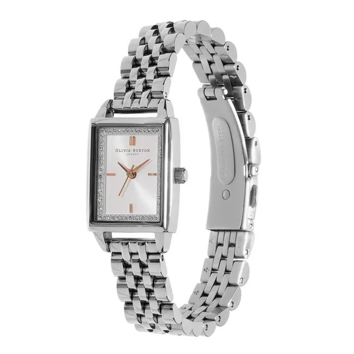Women White Dial Watches Olivia Burton 21mm Rectangle White and Silver Bracelet Watch Women White Dial Watches Olivia Burton 21mm Rectangle White and Silver Bracelet Watch