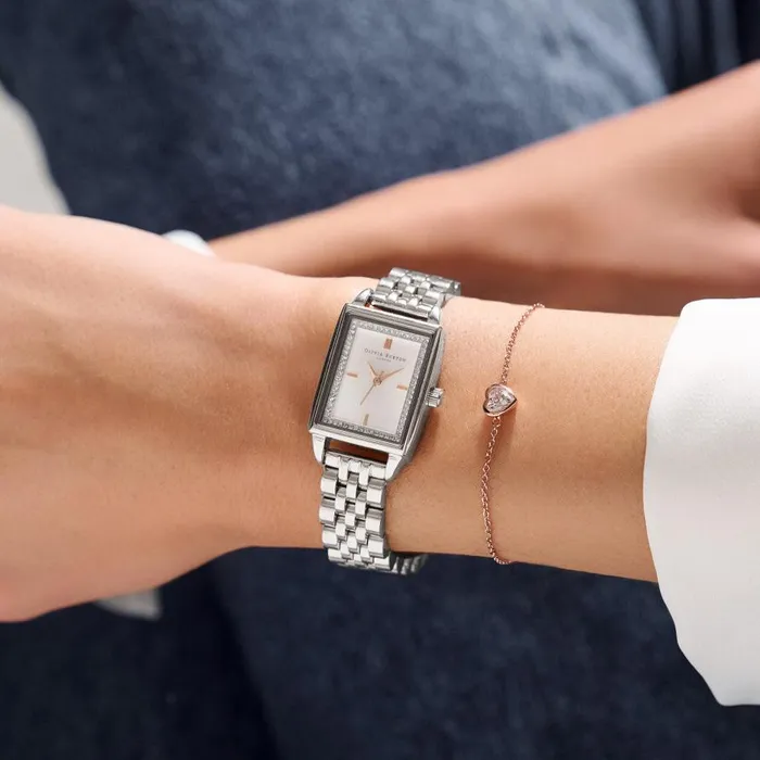 Women White Dial Watches Olivia Burton 21mm Rectangle White and Silver Bracelet Watch Women White Dial Watches Olivia Burton 21mm Rectangle White and Silver Bracelet Watch