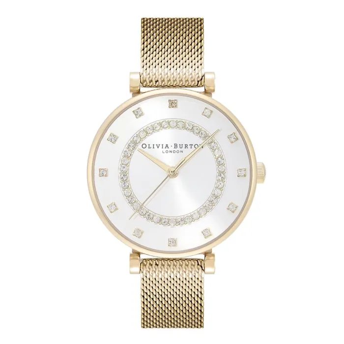 Women White Dial Watches Olivia Burton 32mm Tbar White and Gold Mesh Watch