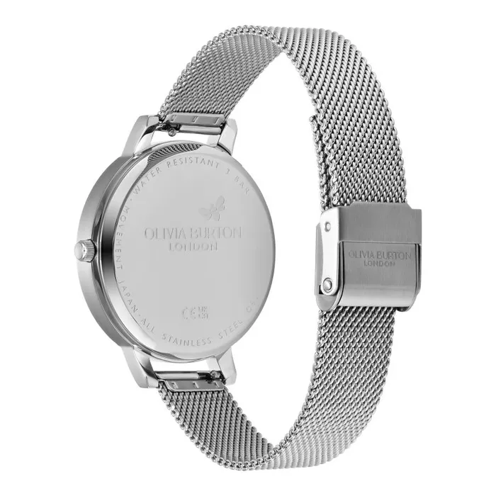 Women White Dial Watches Olivia Burton 38mm White and Silver Mesh Watch