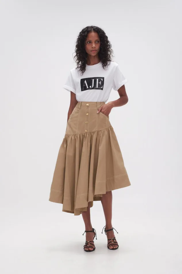 Women Willow Utility Midi Skirt Taupe Grey Aje Skirts