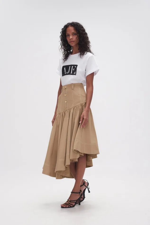Women Willow Utility Midi Skirt Taupe Grey Aje Skirts
