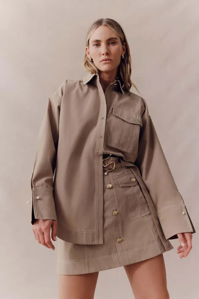 Women Willow Utility Mini Skirt Taupe Grey Aje Skirts