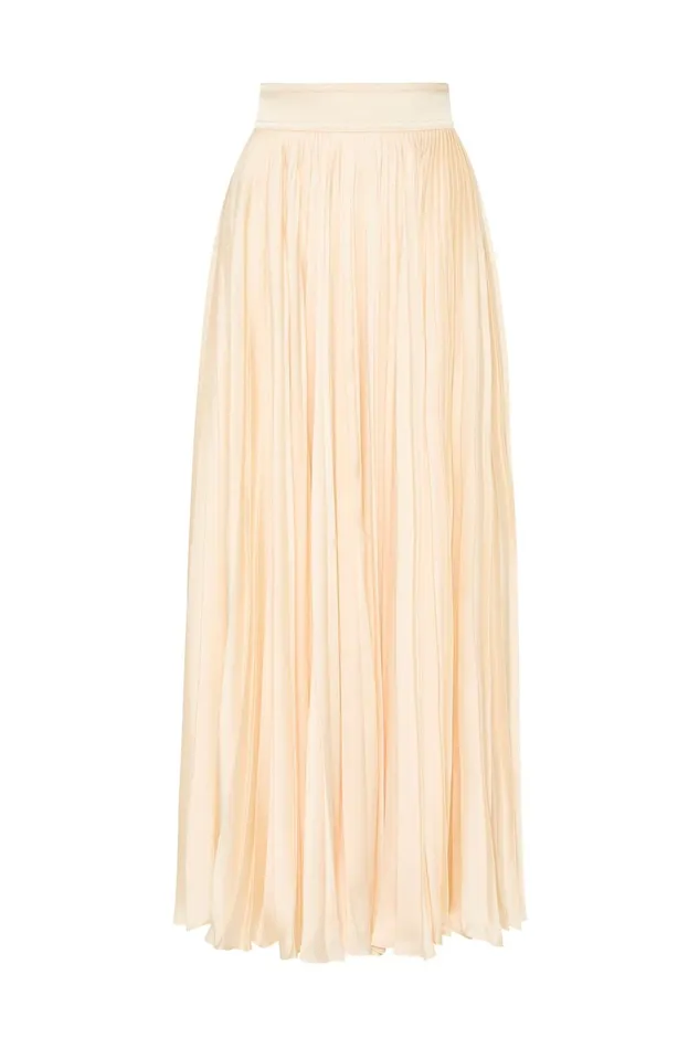 Women Wondrous Pleated Satin Skirt Champagne Cream Aje Skirts