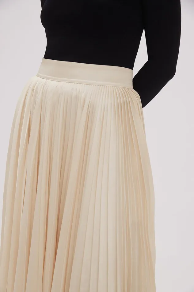 Women Wondrous Pleated Satin Skirt Champagne Cream Aje Skirts