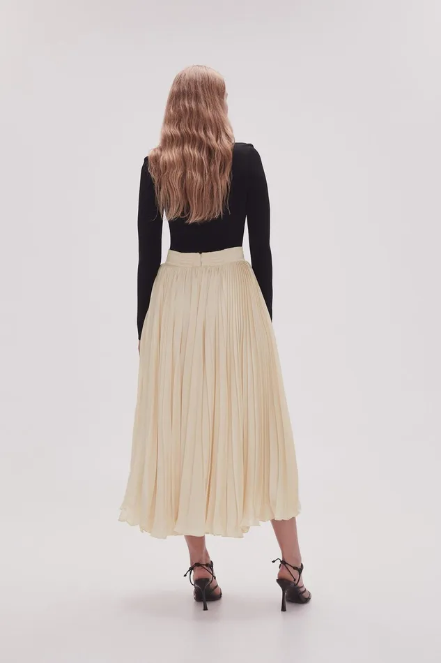 Women Wondrous Pleated Satin Skirt Champagne Cream Aje Skirts