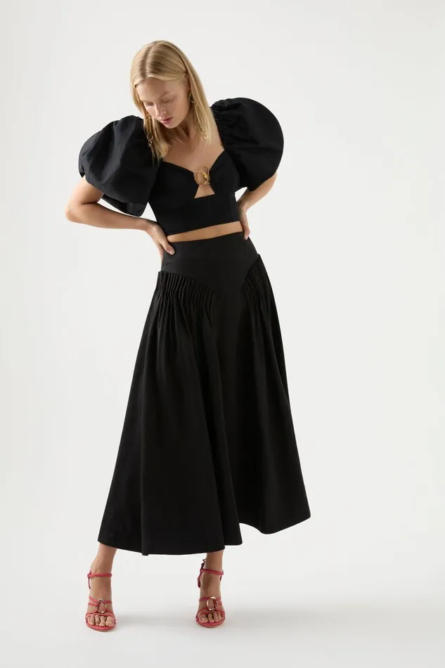 Women Yves Midi Skirt Black Aje Skirts
