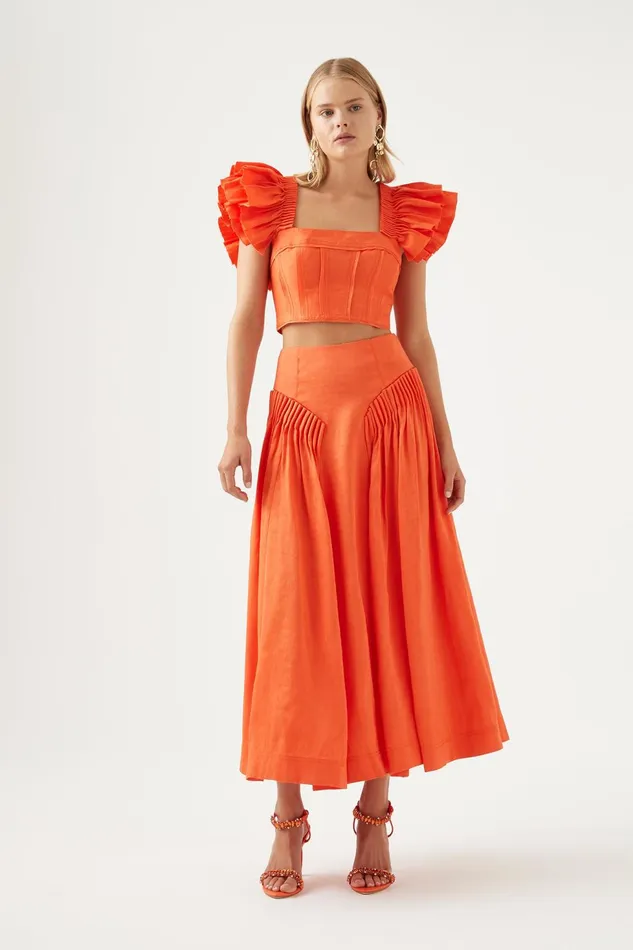 Women Yves Midi Skirt Orange Aje Skirts