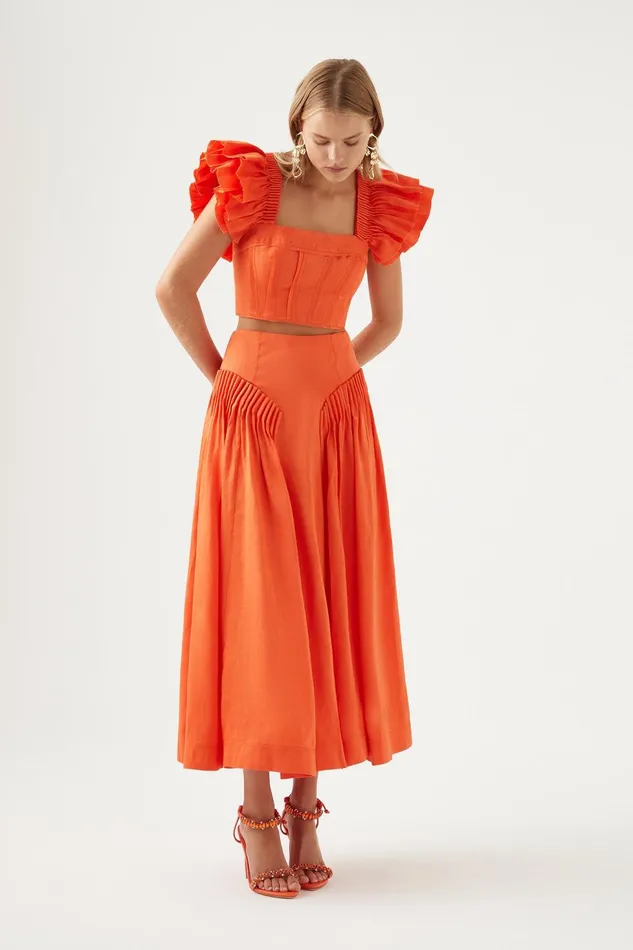 Women Yves Midi Skirt Orange Aje Skirts
