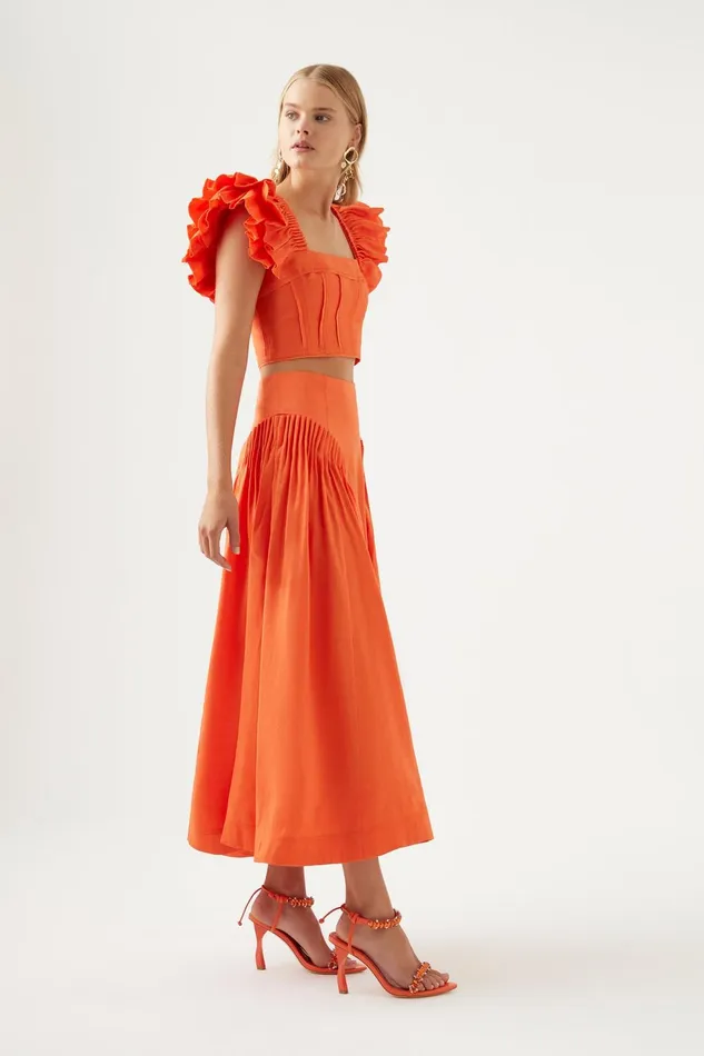 Women Yves Midi Skirt Orange Aje Skirts