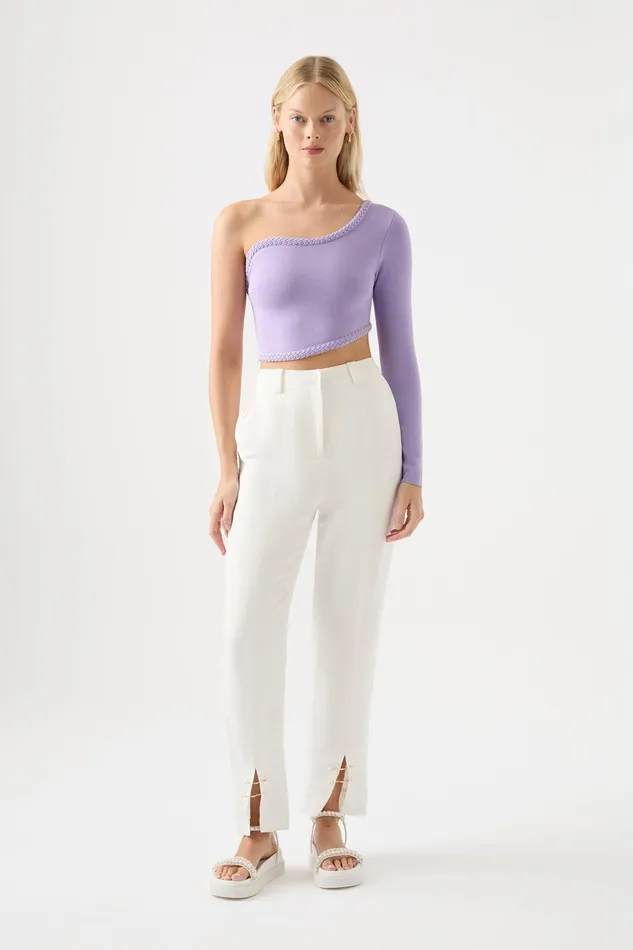 Women Zita Split Front Tapered Pant Ivory Aje Pants
