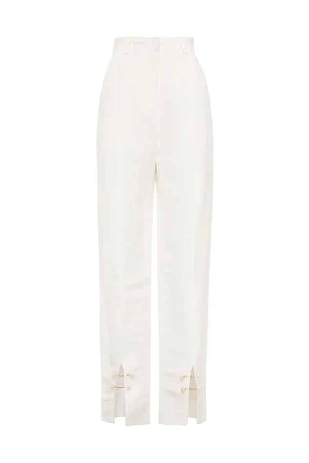 Women Zita Split Front Tapered Pant Ivory Aje Pants