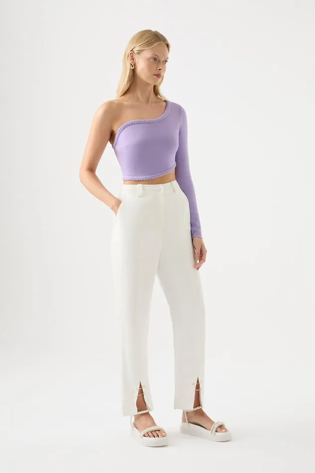 Women Zita Split Front Tapered Pant Ivory Aje Pants