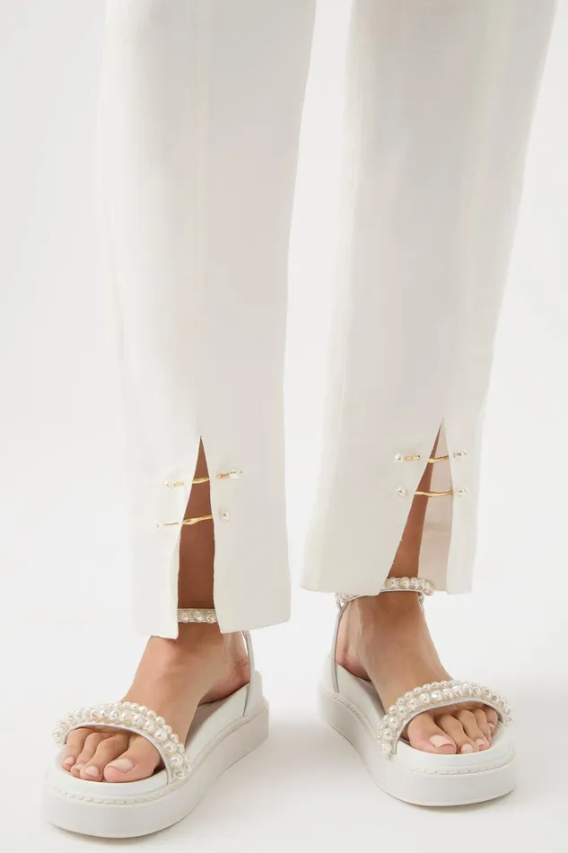 Women Zita Split Front Tapered Pant Ivory Aje Pants