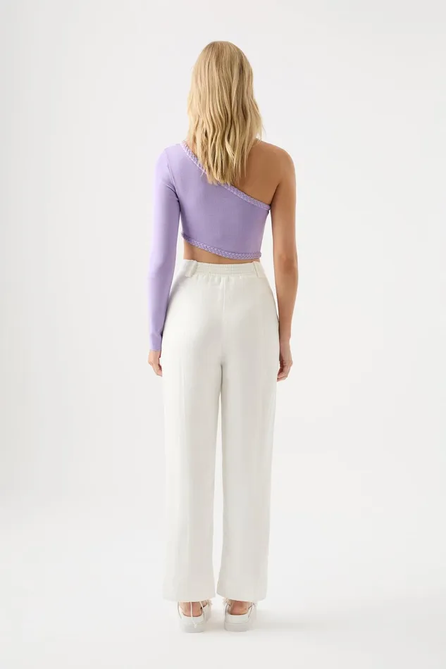 Women Zita Split Front Tapered Pant Ivory Aje Pants
