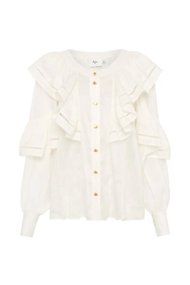 Women Zoe Ruffle Blouse Ivory Aje Tops