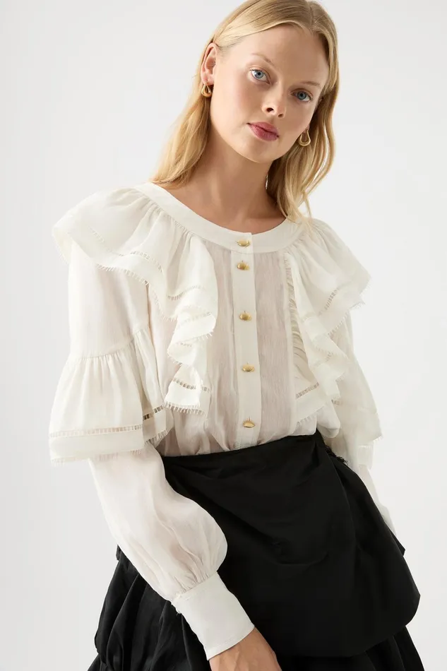 Women Zoe Ruffle Blouse Ivory Aje Tops