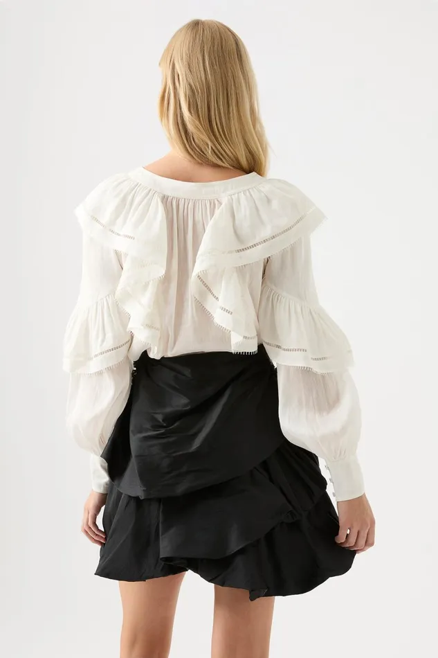 Women Zoe Ruffle Blouse Ivory Aje Tops