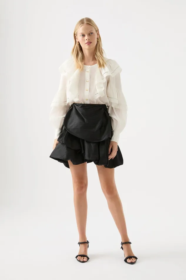 Women Zoe Ruffle Blouse Ivory Aje Tops