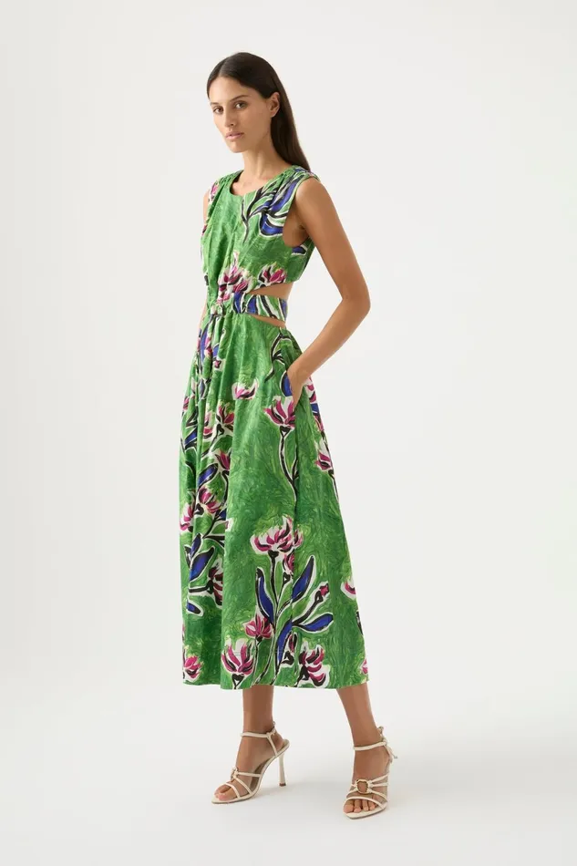Women Zorina Tie Midi Dress Native Gumnut Floral Aje Dresses