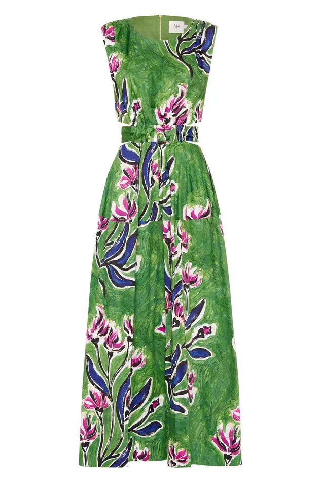 Women Zorina Tie Midi Dress Native Gumnut Floral Aje Dresses