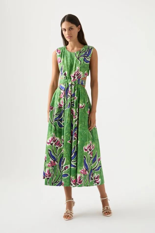 Women Zorina Tie Midi Dress Native Gumnut Floral Aje Dresses