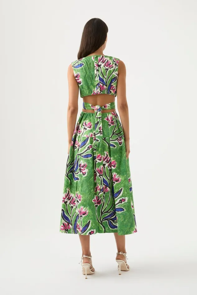 Women Zorina Tie Midi Dress Native Gumnut Floral Aje Dresses