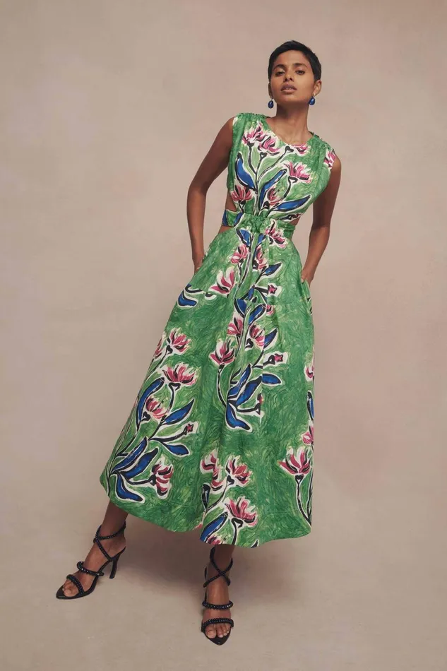 Women Zorina Tie Midi Dress Native Gumnut Floral Aje Dresses