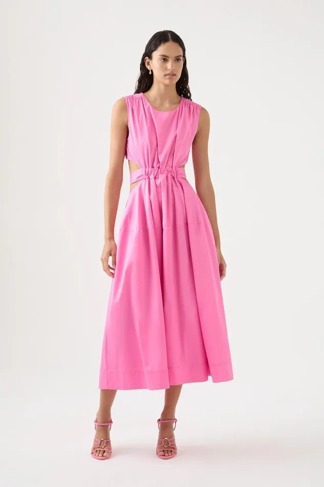 Women Zorina Tie Midi Dress Protea Pink Aje Dresses