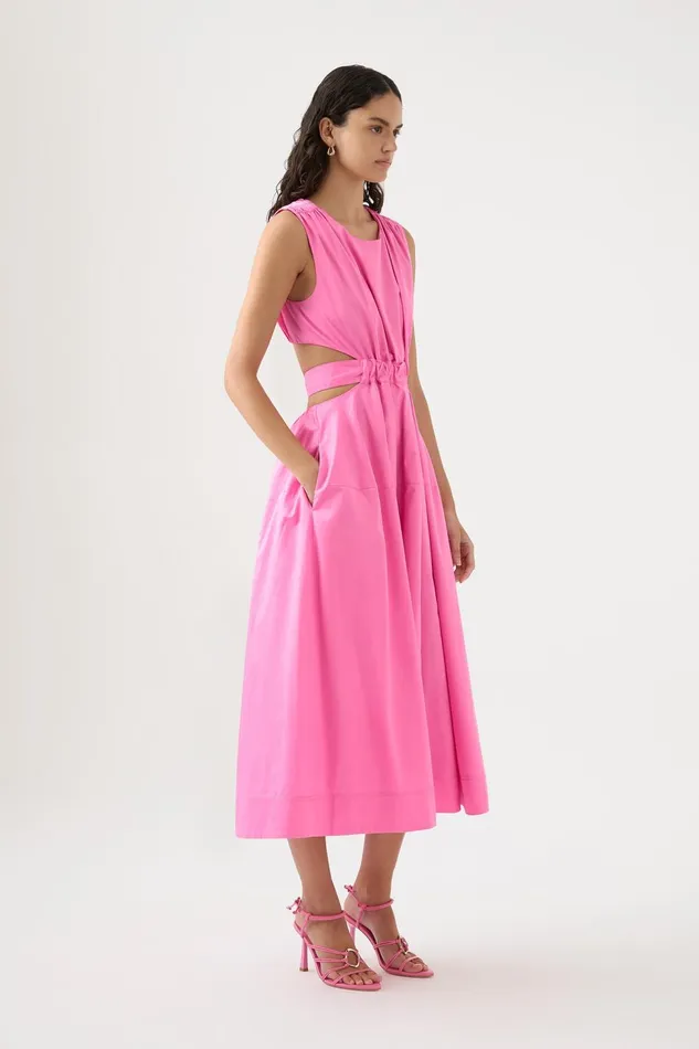 Women Zorina Tie Midi Dress Protea Pink Aje Dresses