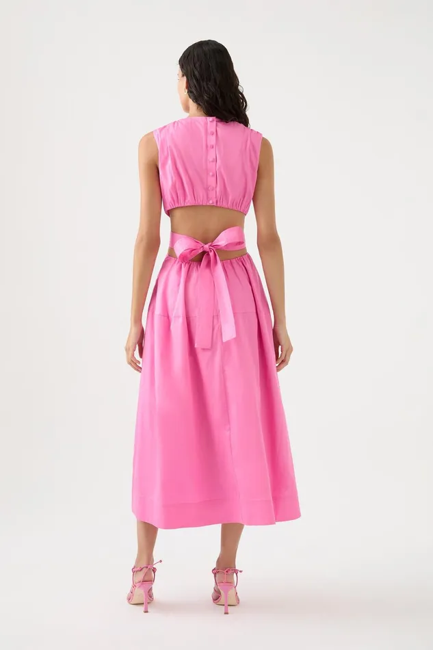 Women Zorina Tie Midi Dress Protea Pink Aje Dresses